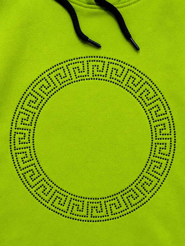 Women's Luxury Rhinestone Geometric Circle Pullover Hoodie Long Sleeve Casual Fleece Sweatshirt with Pocket Angle View — Custom Printing Surat