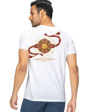 Sacred Om Raksha Sutra Bandhan Graphic Cotton T-Shirt — White — Thumbnail 1