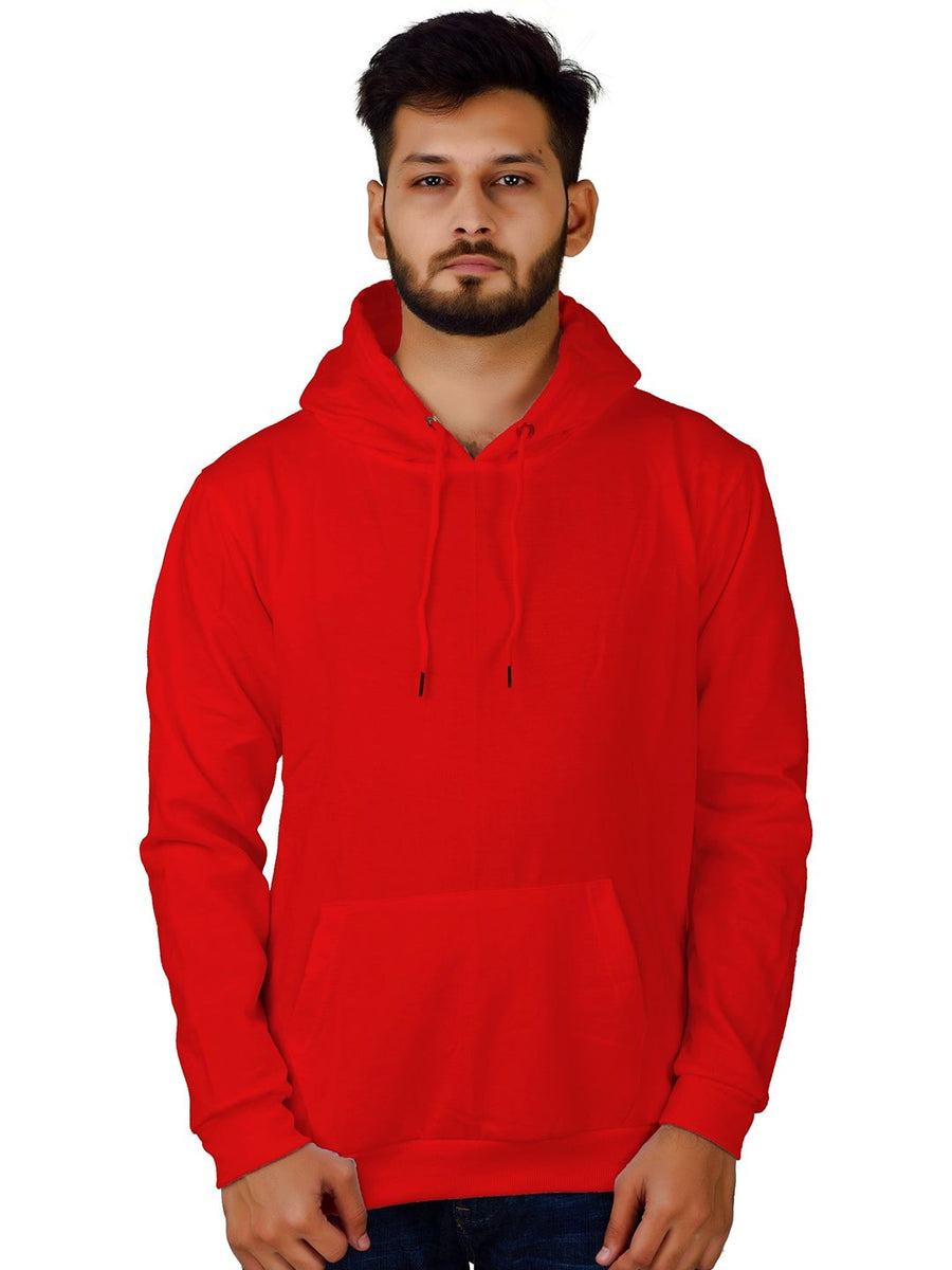 Hooded Fleece Pullover Sweatshirt — Red — Tshirt Factory India Direct Manufacturer Surat