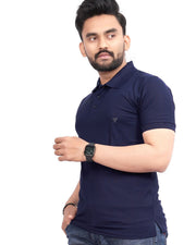 Men's Polo Collar T-shirt — Navy Blue — Thumbnail 2