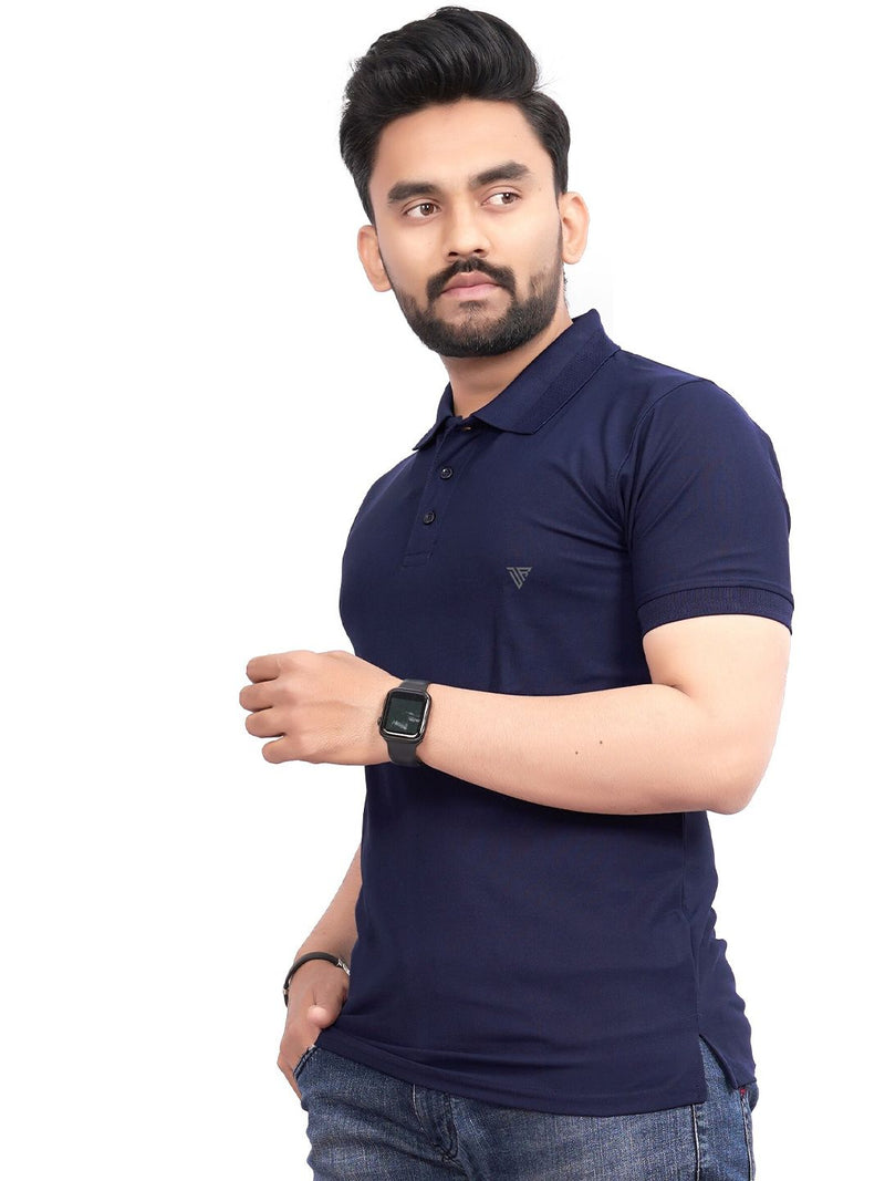 Men's Polo Collar T-shirt — Navy Blue — Quality Craftsmanship Anatomy