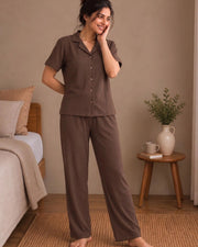 Women's Solid Shirt with Palazzos — Brown — Thumbnail 7