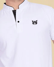 Men's Printed Mandarin Collar T-Shirt — White — Thumbnail 4
