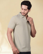 Men Polo Collar Slim Fit T-shirt — Cream — Thumbnail 2