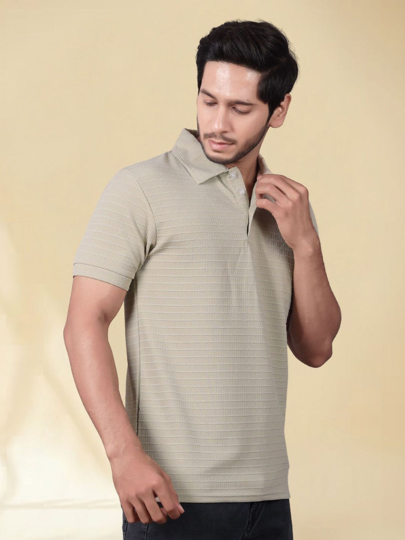Men Polo Collar Slim Fit T-shirt — Cream — Quality Craftsmanship Anatomy