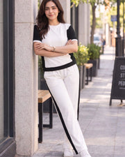 Women's Colourblocked T-shirt with Trousers — Off White — Thumbnail 1