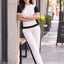 Women's Colourblocked T-shirt with Trousers — Off White