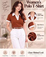 Women's Colourblocked Polo Collar T-Shirt — Rust — Thumbnail 2