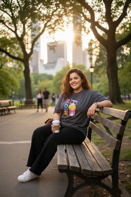 Women's Graphic Print Pure Cotton Round Neck T-Shirt — Grey Angle View — Custom Printing Surat