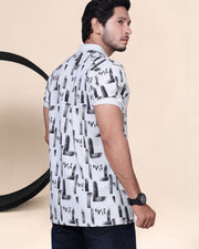 Divra Clothing Men Graphic All-Over Printed Polo T-Shirt — White — Thumbnail 4