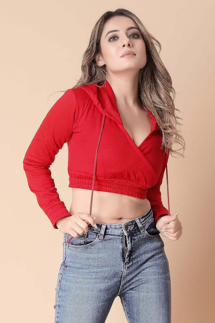 Women's Cross-Front Crop Hoodie — White — Tshirt Factory India Direct Manufacturer Surat