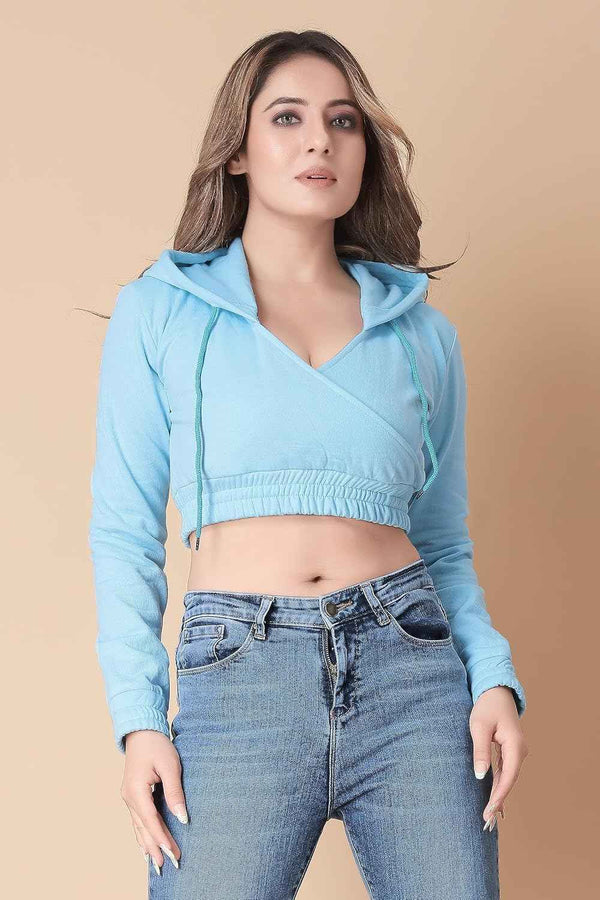 Women's Cross-Front Crop Hoodie — Pink — Tshirt Factory India Direct Wholesale Manufacturer