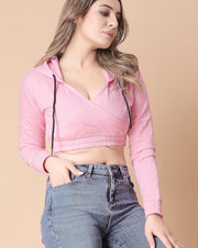 Women's Cross-Front Crop Hoodie — White — Thumbnail 2