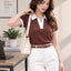 Women's Colourblocked Polo Collar T-Shirt — Coffee Brown