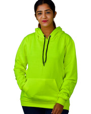 Unisex Long Sleeves Fleece Hooded Pullover Sweatshirt — Fluorescent Green — Thumbnail 1