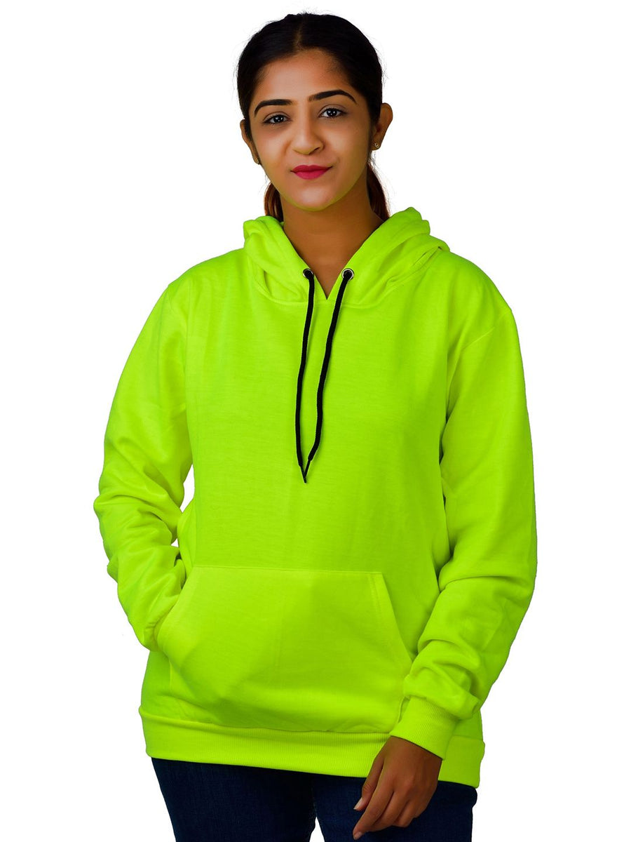 Unisex Long Sleeves Fleece Hooded Pullover Sweatshirt — Fluorescent Green — Custom Print Studio
