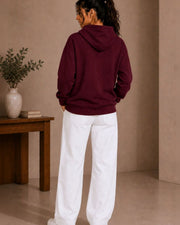 Women Printed Hooded Sweatshirt — Burgundy — Thumbnail 2