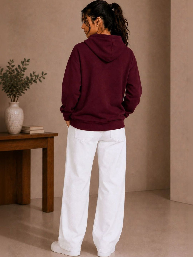 Women Printed Hooded Sweatshirt — Burgundy — Quality Craftsmanship Anatomy