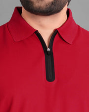 Men's Polo Collar Pockets T-Shirt — Red — Thumbnail 2