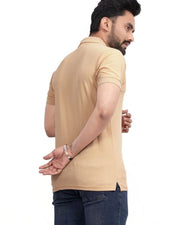 Men's Polo Collar Regular -Fit T-Shirt — Beige — Thumbnail 3