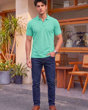 Men's All-Over Printed Polo Collar T-Shirt — Sea Green — Thumbnail 7