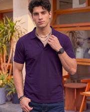 Men's All-Over Printed Polo Collar T-Shirt — Purple — Thumbnail 1