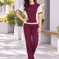Women's Colourblocked T-shirt with Trousers — Purple