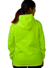 Unisex Long Sleeves Fleece Hooded Pullover Sweatshirt — Fluorescent Green — Thumbnail 5
