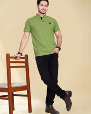 Men's Mandarin Collar Pockets T-Shirt — Green — Thumbnail 4