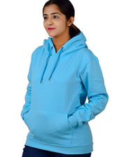 Unisex Long Sleeves Fleece Hooded Pullover Sweatshirt — Turquoise Blue — Thumbnail 2
