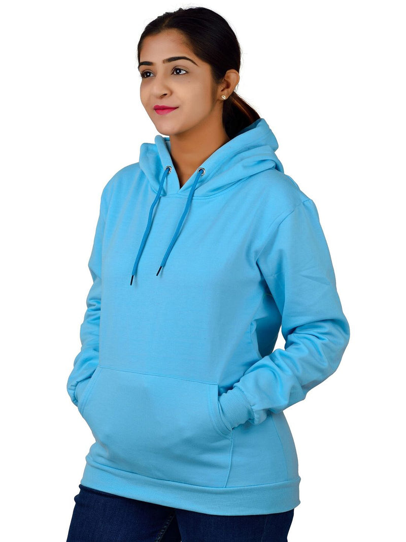 Unisex Long Sleeves Fleece Hooded Pullover Sweatshirt — Turquoise Blue — Quality Craftsmanship Anatomy