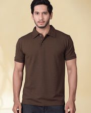 Men Polo Collar Slim Fit T-shirt — Coffee Brown — Thumbnail 1