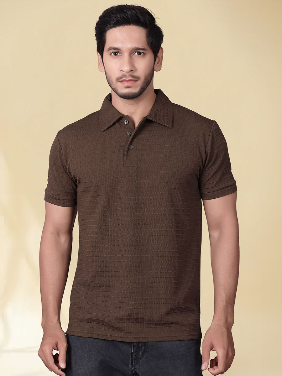 Men Polo Collar Slim Fit T-shirt — Coffee Brown — Tshirt Factory India Direct Manufacturer Surat
