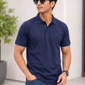 Men's Solid Polo Collar T-Shirt — Navy Blue