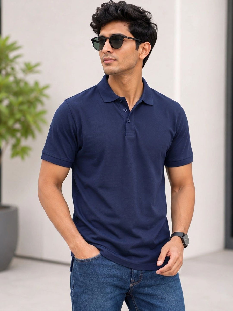 Men's Solid Polo Collar T-Shirt — Navy Blue — Tshirt Factory India Direct Manufacturer Surat