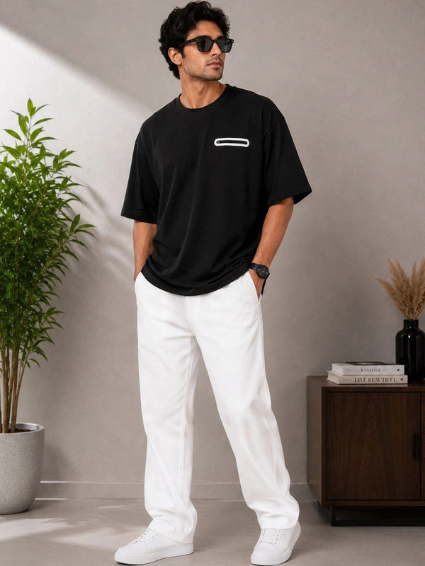 Men's Pure Cotton Pocket T-Shirt — Black Angle View — Custom Printing Surat