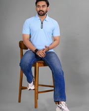 Men's Polo Collar T-Shirt — Blue — Thumbnail 4