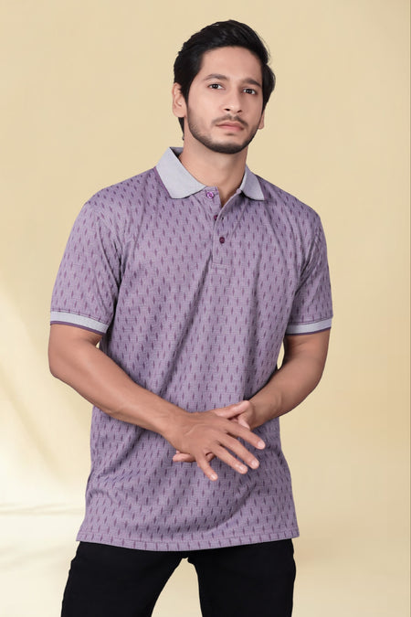 Men's All-Over Printed Regular Fit Polo T-Shirt — Purple — Tshirt Factory India Direct Wholesale Manufacturer