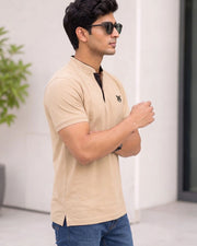 Men's Brand Logo Mandarin Collar T-Shirt — Cream — Thumbnail 4
