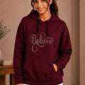 Women Printed Hooded Sweatshirt — Burgundy
