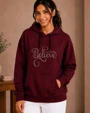 Women Printed Hooded Sweatshirt — Burgundy — Thumbnail 1