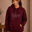 Women Printed Hooded Sweatshirt — Burgundy