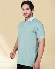 Men Printed Polo Collar Jaqquard T-shirt — Multi — Thumbnail 3