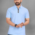 Men's Quarter-Zip Spread Collar Solid Polo T-Shirt — Sky Blue