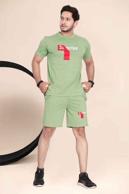 Men's Cotton Printed Night Suit Pista Angle View — Custom Printing Surat