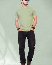Regular Fit Pure Cotton Round Neck T-Shirt Pista — Thumbnail 3