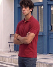 Men's All-Over Printed Polo Collar T-Shirt — Maroon — Thumbnail 4