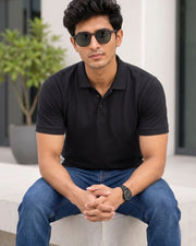 Men's Polo Collar T-Shirt — Black — Thumbnail 2