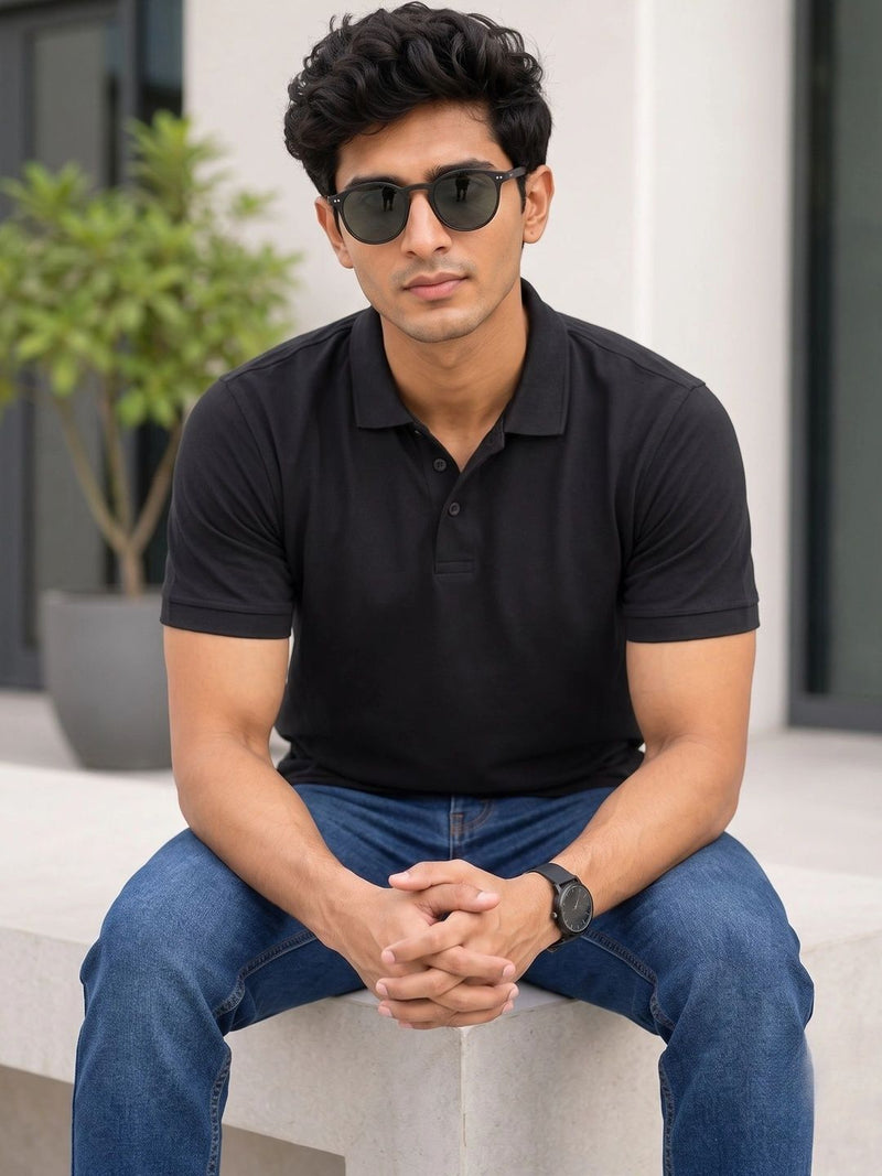 Men's Polo Collar T-Shirt — Black — Quality Craftsmanship Anatomy