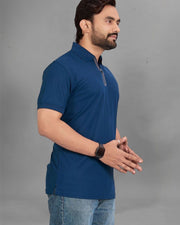 Men's Polo Collar Pockets T-Shirt — Navy Blue — Thumbnail 3